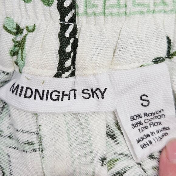 New Midnight Sky White Green Shell Print High Waist Shorts Small Coastal Resort - Picture 9 of 13